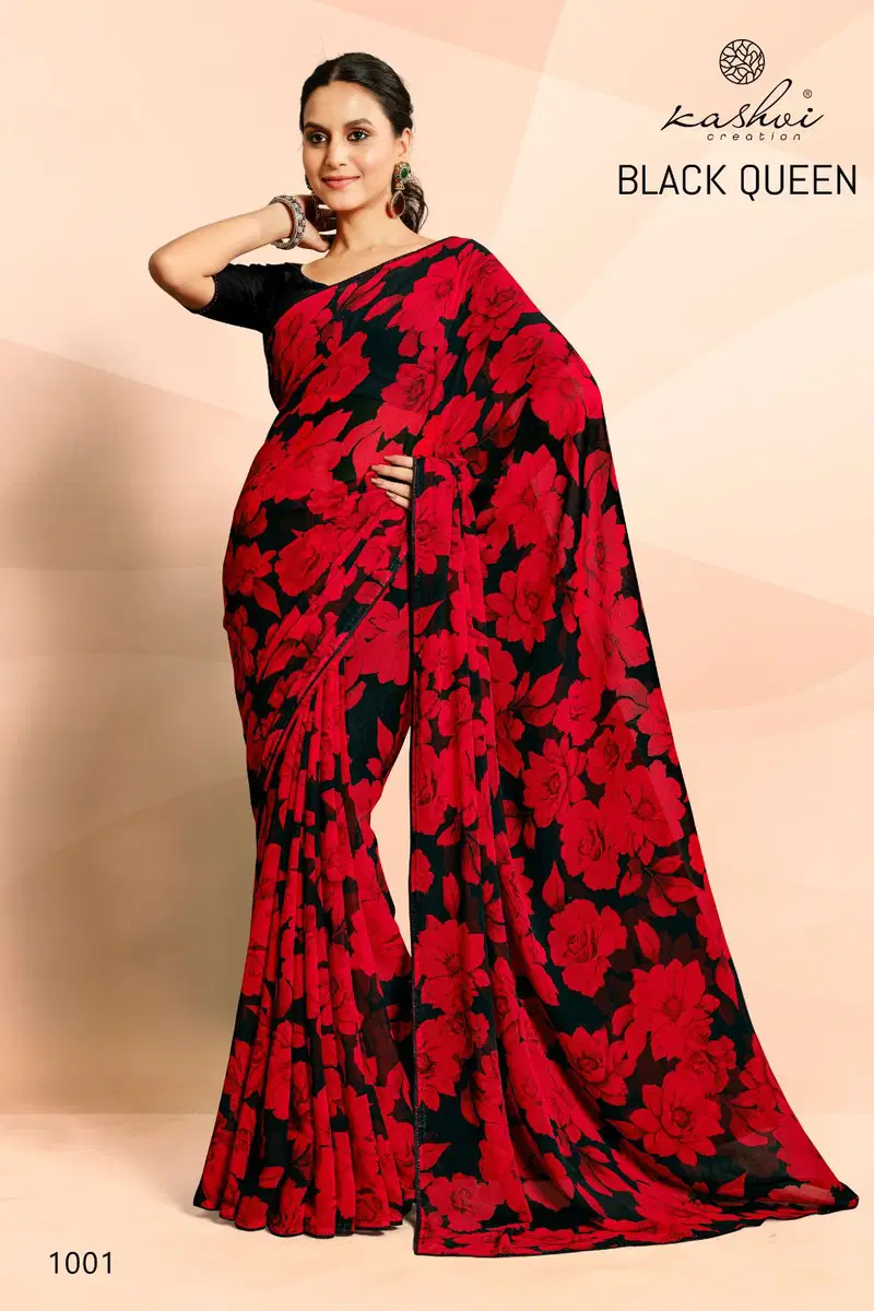 Black Queen By Kashvi Georgette Fancy Sarees Wholesale Market In Surat